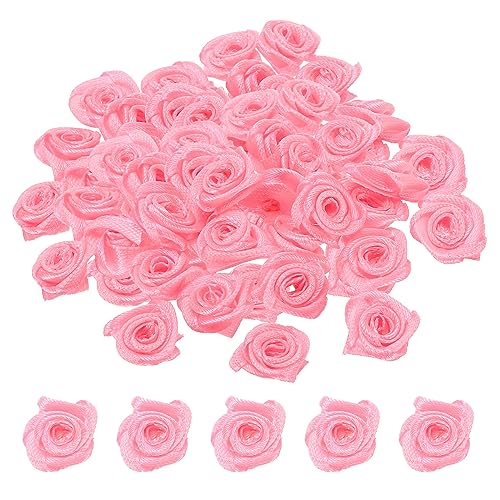 PATIKIL 0.6" 50Stk Mini Satin Farbband Rosen Winzige Stoff Blumen Verzierungen Rosetten Applikation für Heimwerken und Hochzeit Rosa von PATIKIL