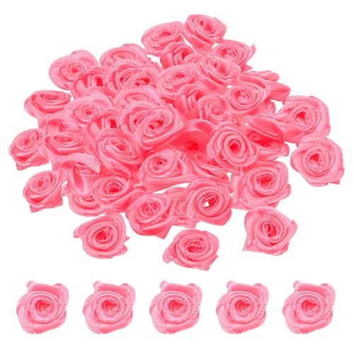 PATIKIL 0.6" 50Stk Mini Satin Farbband Rosen Winzige Stoff Blumen Verzierungen Rosetten Applikation für Heimwerken und Hochzeit Rosenrot von PATIKIL