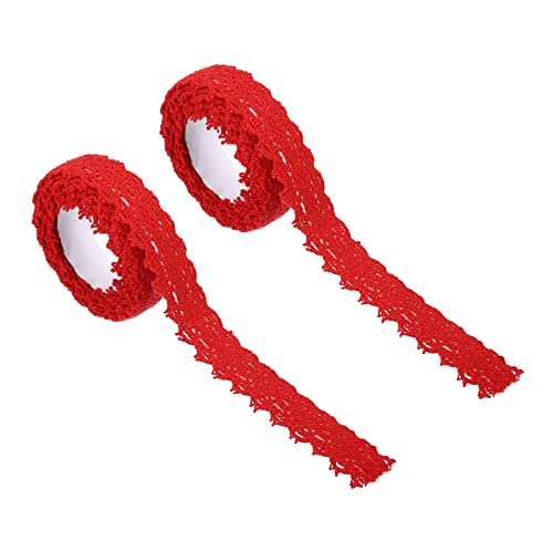 PATIKIL 0.7" Breite 2 Yards Selbstklebend Spitze Klebeband Schnürsenkel 2 Pack Baumwolle Spitze Aufkleber Abdeckungen Dekorativ für Handwerk Sammelalbum DIY Karte Herstellung Rot von PATIKIL