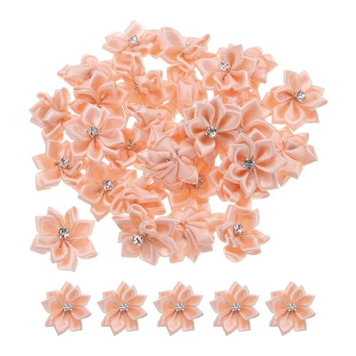 PATIKIL 1,2 Zoll kleine Bandblumen, 50 Stück Satinbandblumen Mini-Stoffblumen für Bastelarbeiten DIY Hochzeitsornament-Applikationen, Apricot von PATIKIL