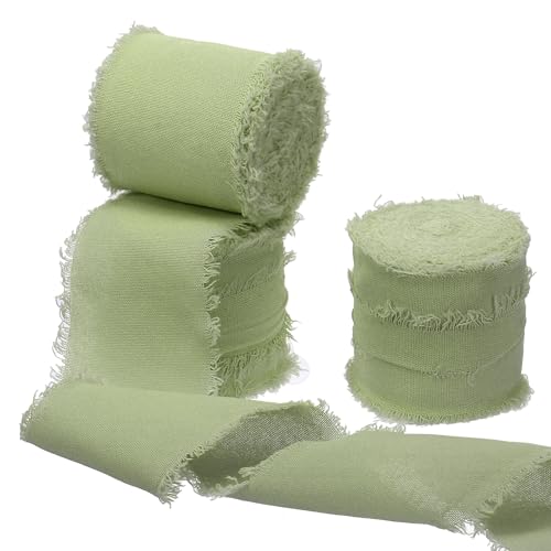 PATIKIL 1-1/2 Zoll x 16 Yard Handgefertigtes Fransen Baumwollband, 3 Rollen Baumwollfransen Stoffbänder für Basteln, Blumenstrauß Geschenkverpackung, Grasgrün von PATIKIL