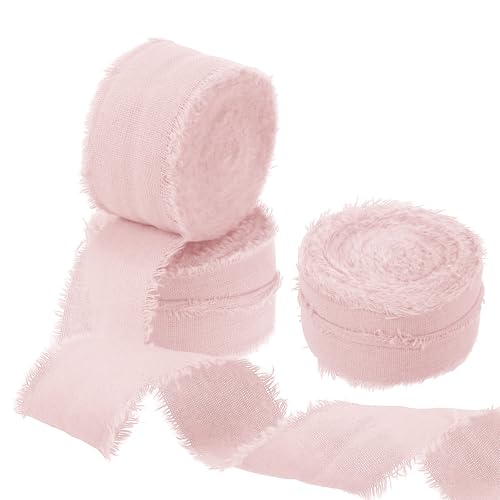 PATIKIL 1 Zoll x 21 Yard Baumwollhandgefertigtes Fransenband, 3 Rollen ausgefranste Fransenbänder Baumwollstoffband für Blumenstrauß Geschenkverpackung Hochzeitseinladung, Pink von PATIKIL