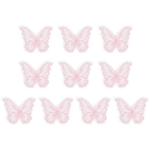 PATIKIL 10 Stück Stickerei Spitze Schmetterling Applikation, 1,6"x2" Schmetterling Aufbügler mit Doppelschicht Organza Applikationen für Kleidung Hochzeitskleiderk, Rosa von PATIKIL