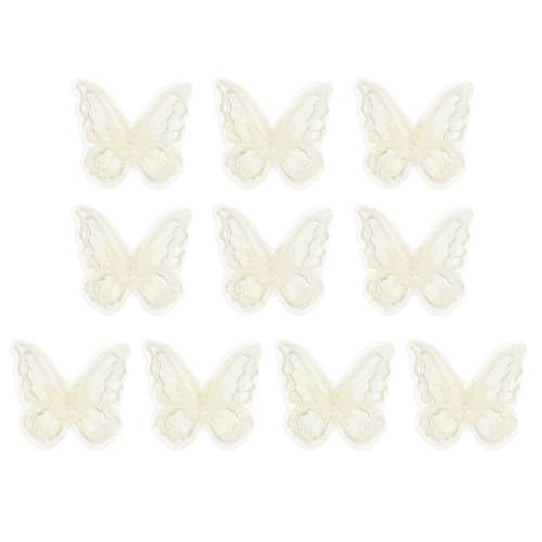 PATIKIL 10 Stück Stickerei Spitze Schmetterling Applikation, 2"x2.4" Schmetterling Aufbügler mit Doppelschicht Organza Applikationen für Kleidung Hochzeitskleiderk, Beige von PATIKIL