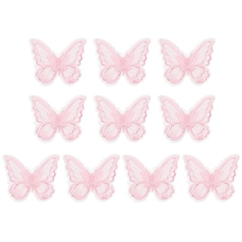 PATIKIL 10 Stück Stickerei Spitze Schmetterling Applikation, 2"x2.4" Schmetterling Aufbügler mit Doppelschicht Organza Applikationen für Kleidung Hochzeitskleiderk, Rosa von PATIKIL