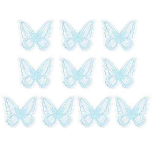 PATIKIL 10 Stück Stickerei Spitze Schmetterling Applikation, 2"x2.4" Schmetterling Aufbügeln Patch mit Doppelschicht Organza Applikationen für Kleidung Hochzeitskleiderk, Hellblau von PATIKIL