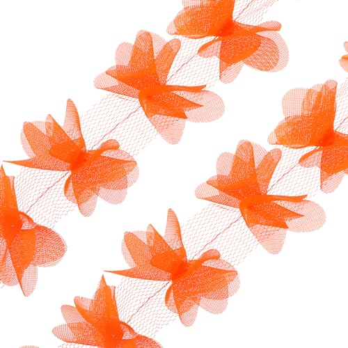 PATIKIL 10 Yards Blumen Spitzenband, 6cm B Spitzenstoff Blumen Spitzenborte 3D DIY Nähen für Handwerk Hochzeitskleid Hut Blumenvorhang Verziert, Orange von PATIKIL