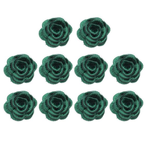 PATIKIL 10 Stück Blumen Spitze Stickerei Applikation, 3D bestickte florale Aufnäher mit Organza Applikation für Kleidung Hochzeitskleid DIY Kleidung Handwerk, Dunkelgrün von PATIKIL