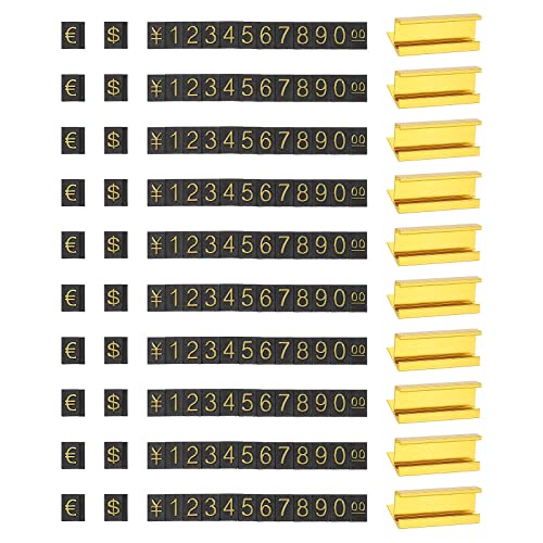 PATIKIL 10Set Einstellbarer abnehmbarer Display Nummer Buchstabe Preis Etikett Ständer Block Kit Gold Legierung Gegenständer für Zähler Gold auf Schwarz Hundert Ziffern von PATIKIL