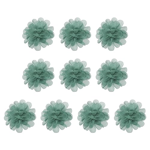 PATIKIL 10Stk 2.8" Chiffon Blumen Netz Stoff Blumen Nähen Gewebe Ornamente Stirnband Verzierungen für Heimwerker Handwerk Hochzeit Dekor Dunkel Mint von PATIKIL