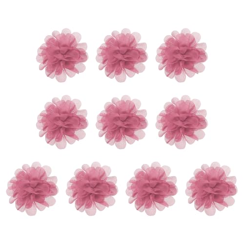 PATIKIL 10Stk 2.8" Chiffon Blumen Netz Stoff Blumen Nähen Gewebe Ornamente Stirnband Verzierungen für Heimwerker Handwerk Hochzeit Dekor Dunkel Rosa von PATIKIL