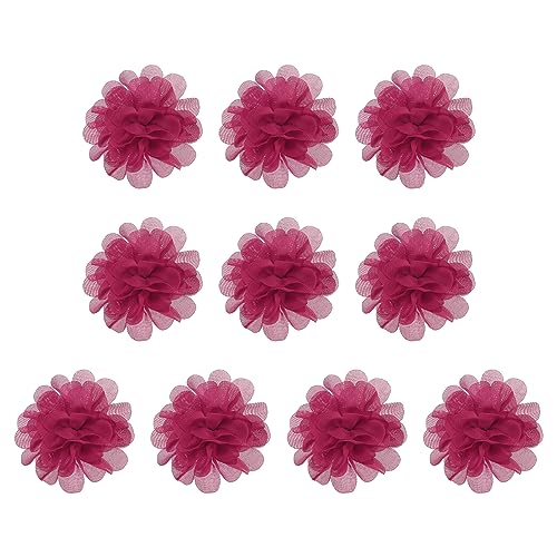 PATIKIL 10Stk 2.8" Chiffon Blumen Netz Stoff Blumen Nähen Gewebe Ornamente Stirnband Verzierungen für Heimwerker Handwerk Hochzeit Dekor Hot Rose von PATIKIL