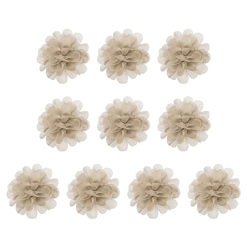 PATIKIL 10Stk 2.8" Chiffon Blumen Netz Stoff Blumen Nähen Gewebe Ornamente Stirnband Verzierungen für Heimwerker Handwerk Hochzeit Dekor Khaki von PATIKIL