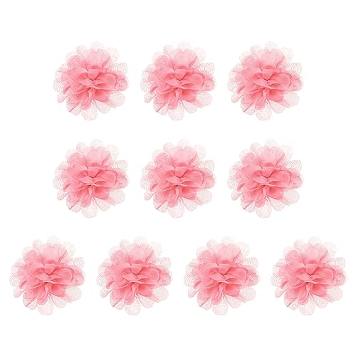 PATIKIL 10Stk 2.8" Chiffon Blumen Netz Stoff Blumen Nähen Gewebe Ornamente Stirnband Verzierungen für Heimwerker Handwerk Hochzeit Dekor Lachs von PATIKIL