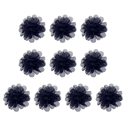 PATIKIL 10Stk 2.8" Chiffon Blumen Netz Stoff Blumen Nähen Gewebe Ornamente Stirnband Verzierungen für Heimwerker Handwerk Hochzeit Dekor Marine Blau von PATIKIL