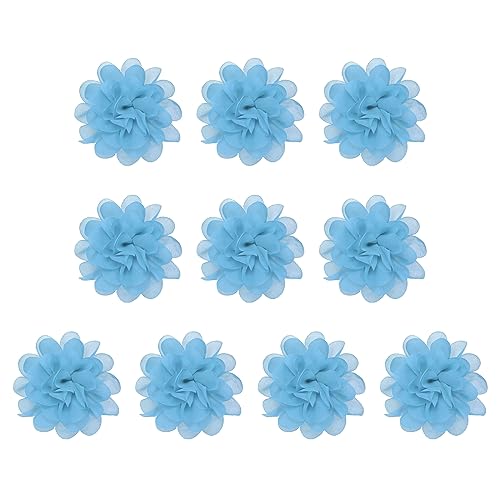 PATIKIL 10Stk 3.9" Chiffon Blumen Netz Stoff Blumen Nähen Gewebe Ornamente Stirnband Verzierungen für Heimwerker Handwerk Hochzeit Dekor Blau von PATIKIL