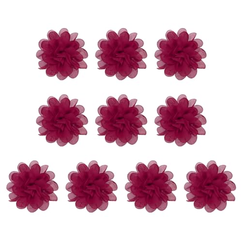 PATIKIL 10Stk 3.9" Chiffon Blumen Netz Stoff Blumen Nähen Gewebe Ornamente Stirnband Verzierungen für Heimwerker Handwerk Hochzeit Dekor Burgundisch von PATIKIL