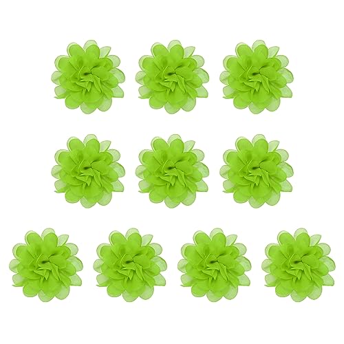 PATIKIL 10Stk 3.9" Chiffon Blumen Netz Stoff Blumen Nähen Gewebe Ornamente Stirnband Verzierungen für Heimwerker Handwerk Hochzeit Dekor Lime Grün von PATIKIL