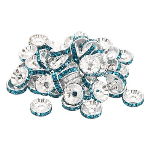 PATIKIL 10mm Abstandshalter Perlen, 100 Stück Perlenabstandshalter Rondelle Abstandshalter Perlen Strass Kleine Runde Glasperlen Kristall Halsketten DIY, Blau von PATIKIL