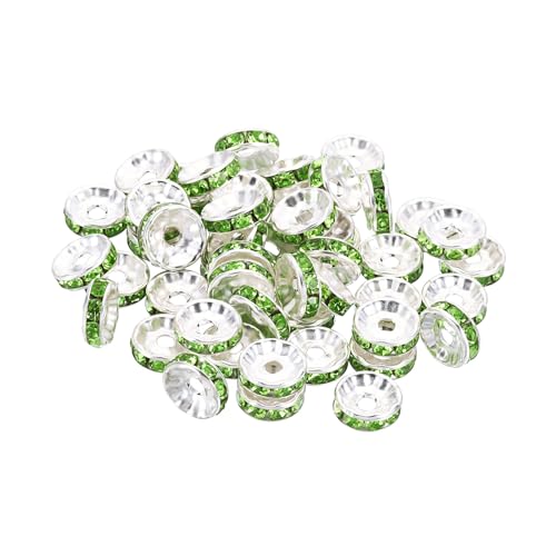 PATIKIL 10mm Abstandshalter Perlen, 100 Stück Perlenabstandshalter Rondelle Abstandshalter Perlen Strass Kleine Runde Glasperlen Kristall Halsketten DIY, Grün von PATIKIL