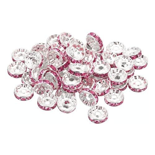 PATIKIL 10mm Abstandshalter Perlen, 100 Stück Perlenabstandshalter Rondelle Abstandshalter Perlen Strass Kleine Runde Glasperlen Kristall Halsketten DIY, Rosa von PATIKIL