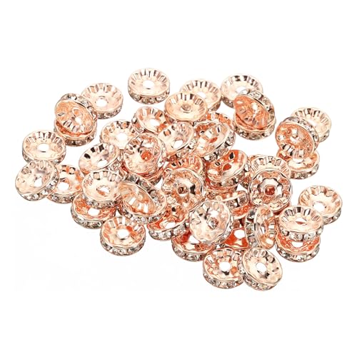 PATIKIL 10mm Abstandshalter Perlen, 100 Stück Perlenabstandshalter Rondelle Abstandshalter Perlen Strass Kleine Runde Glasperlen Kristall Halsketten DIY, Roségold von PATIKIL