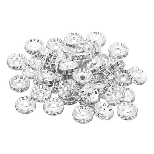 PATIKIL 10mm Abstandshalterperlen, 100 Stück Perlenabstandshalter Rondelle Abstandshalterperlen Strass Kleine runde Glasperlen Kristall Halsketten DIY, Silber von PATIKIL