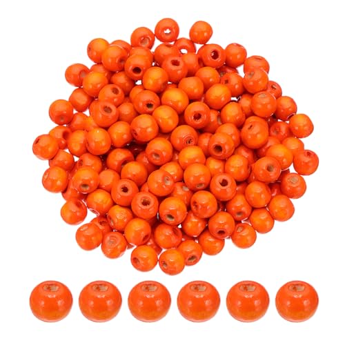 PATIKIL 10mm Holzperlen für Bastelarbeiten, 200 Stück runde Perlen lose Abstandshalterperlen für Makramee-Schmuckarmband DIY handgefertigte Dekoration, Orange von PATIKIL