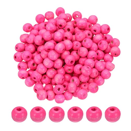 PATIKIL 10mm Holzperlen für Bastelarbeiten, 200 Stück runde Perlen lose Abstandshalterperlen für Makramee-Schmuckarmband DIY handgefertigte Dekoration, Pink von PATIKIL