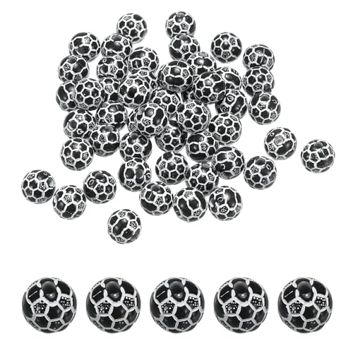 PATIKIL 10mm Sport Kugel Perlen 50Stk Acryl Fußball Perlen Masse Rund Sport Abstandhalter Perlen für Basteln Armbänder Halsketten Herstellung Schwarz von PATIKIL