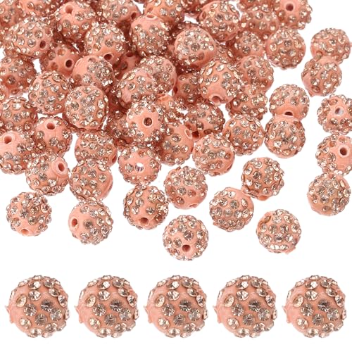 PATIKIL 10mm Strass Clay Perlen für Schmuckherstellung, 120er Pack Runde Ball Polymer Clay Kristall Charm Perlen für Basteldekoration Halskette Armbänder, Pfirsich von PATIKIL