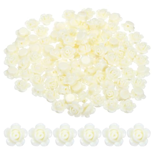 PATIKIL 12 mm Rosenblumenperlen, 100 Stück bunte Acryl Rosen geschnitzte Blumenperlen handgefertigte lose Perlen für die Schmuckherstellung DIY Halskette Armband Bastelbedarf, Hellgelb von PATIKIL