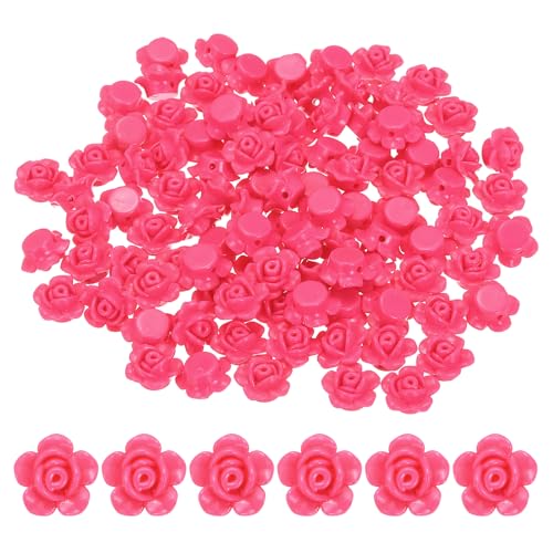 PATIKIL 12 mm Rosenblumenperlen, 100 Stück bunte Acryl Rosen geschnitzte Blumenperlen handgefertigte lose Perlen für die Schmuckherstellung DIY Halskette Armband Bastelbedarf, Rosarot von PATIKIL