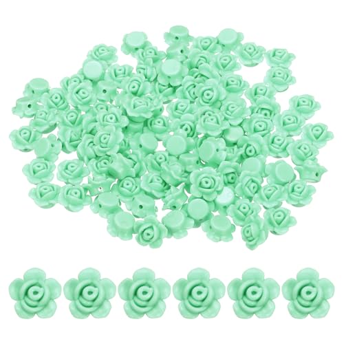 PATIKIL 12 mm Rosenblumenperlen, 100 Stück bunte Acrylrosen geschnitzte Blumenperlen handgefertigte lose Perlen für die Schmuckherstellung DIY Halskette Armband Bastelbedarf, Grün von PATIKIL