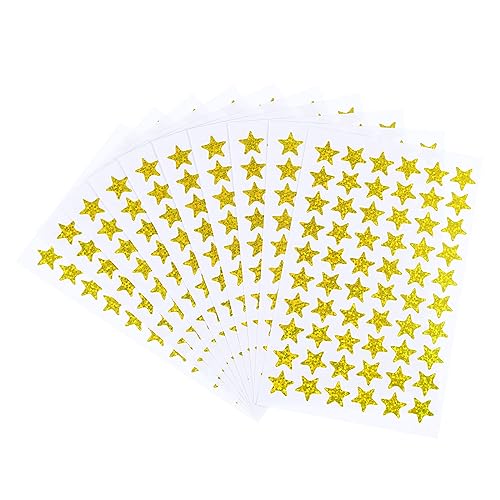 PATIKIL 1200Stk Stern Prämie Aufkleber 20 Blatt Funkelnd Selbstklebend Bunte Sticker für Tabelle Klassenzimmer Party Kunst Dekoration Heimwerken Gold von PATIKIL