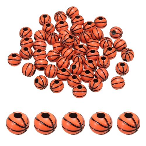 PATIKIL 12mm Sport Kugel Perlen 50Stk Acryl Basketball Perlen Masse Rund Sport Abstandhalter Perlen für Basteln Armbänder Halsketten Herstellung Braun von PATIKIL