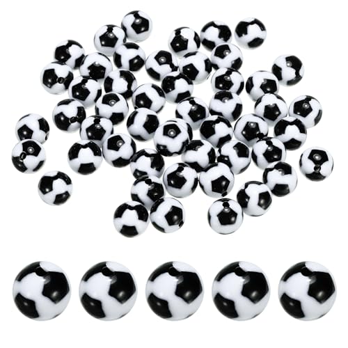 PATIKIL 12mm Sport Kugel Perlen 50Stk Acryl Fußball Perlen Masse Rund Sport Abstandhalter Perlen für Basteln Armbänder Halsketten Herstellung Schwarz Weiß von PATIKIL