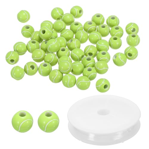 PATIKIL 12mm Sportball Perlen, 100er Packung Acryl Tennis Perlen Großhandel Runde Sport Spacer Perlen mit 4,4 Yard Elastischem Seil für DIY Bastelarbeiten, Grün von PATIKIL