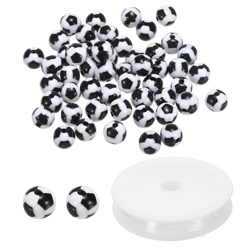 PATIKIL 12mm Sportball Perlen, 50er Pack Acryl Fußball Perlen Großhandel Runde Sport Spacer Perlen mit 4,4 Yard Elastischem Seil für DIY Bastelarbeiten, Schwarz Weiß von PATIKIL