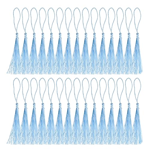 PATIKIL 13cm/5" Lesezeichen Quasten 100 Pack Weich Seidenmatte Kordel Schleifen Mini Handgemacht Quasten für Handwerk Basteln Schlüsselkette Schmuck Herstellung Himmel Blau von PATIKIL