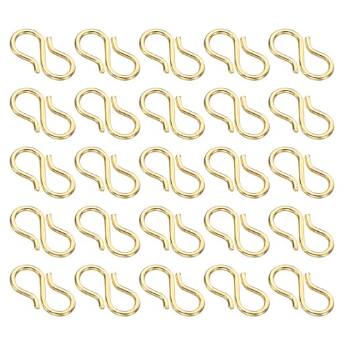 PATIKIL 13x4mm S-Haken-Verschluss, 50 Stück 304 Edelstahl S-förmiger Schmuckverschluss für die Herstellung von Halsketten, Armbändern, Bastelzubehör, Gold von PATIKIL