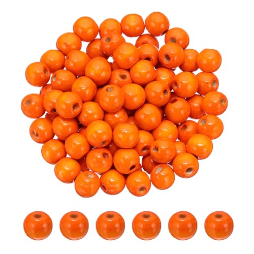 PATIKIL 14mm Holzperlen für Bastelarbeiten, 100 Stück runde Perlen lose Abstandshalterperlen für Makramee-Schmuckarmband DIY handgefertigte Dekoration, Orange von PATIKIL