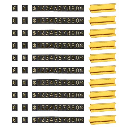 PATIKIL 15Set Einstellbarer abnehmbarer Display Nummer Buchstabe Preis Etikett Ständer Block Kit Gold Legierung Gegenständer für Zähler Gold auf Schwarz Hundert Ziffern von PATIKIL