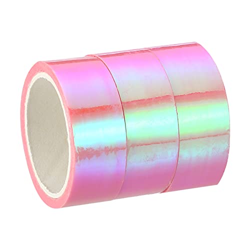 PATIKIL 15mmx5m Holographisch Klebeband 3 Rolle Selbstklebend Metallfolie Maskierung Aufkleber für DIY Kunst Handwerk Verpackung Dekoration Rosa von PATIKIL