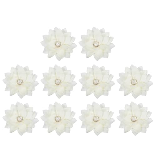 PATIKIL 2,4" Stoffbroschen Blumen, 10 Stück Stoffblumen für Broschen-Nadeln, Stoff-Applikationen für Haarbänder mit Perle für DIY-Handwerk Hochzeitsdekoration, Creme von PATIKIL