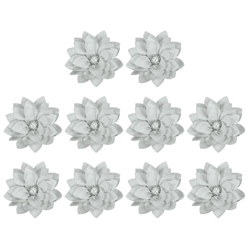 PATIKIL 2,4" Stoffbroschen Blumen, 10 Stück Stoffblumen für Broschen-Nadeln, Stoff-Applikationen für Haarbänder mit Perle für DIY-Handwerk Hochzeitsdekoration, Grau von PATIKIL