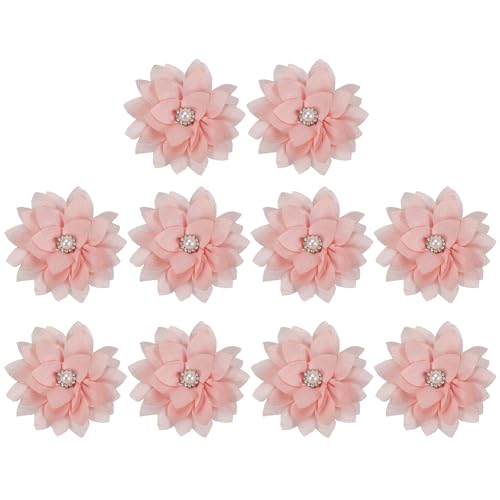 PATIKIL 2,4" Stoffbroschen Blumen, 10 Stück Stoffblumen für Broschen-Nadeln, Stoff-Applikationen für Haarbänder mit Perle für DIY-Handwerk Hochzeitsdekoration, Pink von PATIKIL