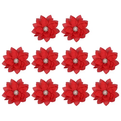 PATIKIL 2,4" Stoffbroschen Blumen, 10 Stück Stoffblumen für Broschen-Nadeln, Stoff-Applikationen für Haarbänder mit Perle für DIY-Handwerk Hochzeitsdekoration, Rot von PATIKIL