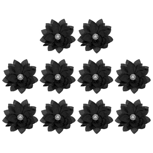 PATIKIL 2,4" Stoffbroschen Blumen, 10 Stück Stoffblumen für Broschen-Nadeln, Stoff-Applikationen für Haarbänder mit Perle für DIY-Handwerk Hochzeitsdekoration, Schwarz von PATIKIL