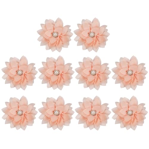 PATIKIL 2,4" Stoffbroschen Blumen, 10 Stück Stoffblumen für Broschen-Nadeln Nähen Stoff-Applikationen Haarband-Verzierungen mit Perle für DIY Handwerk Hochzeitsdekoration, Apricot Pink von PATIKIL